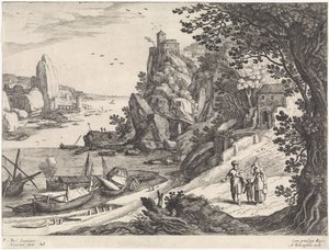 Landscape with the Expulsion of Hagar and Ishmael Italian Landscapes (series title) by Willem van Nieulandt (II)
