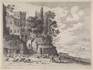 Landscape with a House, Figures, and Cattle by Willem van Nieulandt (II)