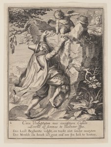 A Young Man Climbing a Hillside Aided by Cupid, from Allegory of the Misuse of Worldly Property by Willem van Swanenburgh