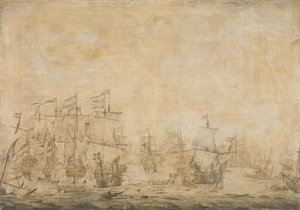 Battle between the Dutch and Swedish Fleets, in the Sound, 8 November 1658 by Willem van de Velde (I) (attributed to)