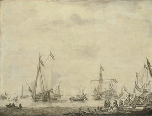Royal Yacht and State Yacht Sail from Moerdijk with Charles II, King of England, on board, 1660 by Willem van de Velde (I)