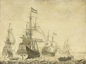 Seascape with Dutch Men-of-War including the Drenthe and the Prince Frederick-Henry, c.1670 by Willem van de Velde