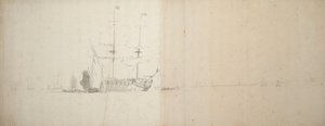 A Dutch ship at anchor off the land, c.1666