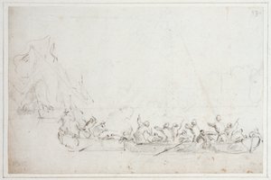 A fight in boats between Dutch or English and Barbary pirates by Willem van de Velde the Younger
