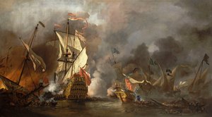 An English Ship in Action with Barbary Pirates