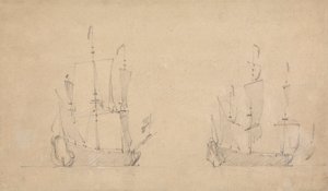 Starboard-quarter View of a Flagship in Light Airs and Similar View of Another