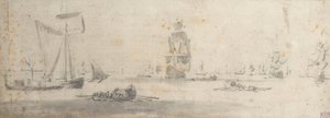 A Galliot in Light Airs and Several Barges, c.1681 by Willem van de the Elder Velde