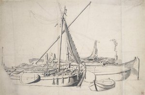 Study of a Damlooper and a Smalschip Lying Alongside One Another, c.1665 by Willem van de the Elder Velde