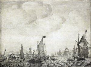 Trading Vessels to the Orient and Their Escort, Leaving Vlie, 9 June 1645 by Willem van de the Elder Velde