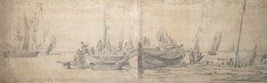 Two kaags ashore on the end of a hard