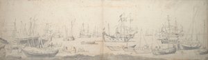 Weyschuits, a kaag and Dutch men-of-war in the Texel by Willem van de the Elder Velde