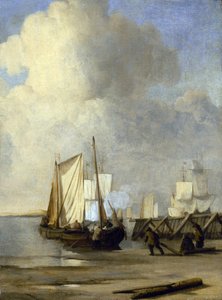 A Kaag on the shore, a Dutch boat used for navigation on inland waterways