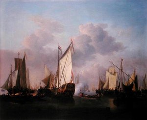 A States Yacht and Other Vessels in a Very Light Air, c.1655 by Willem van de Velde the Younger