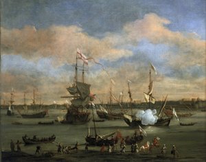 British trading ship in a port in the Mediterranean Sea