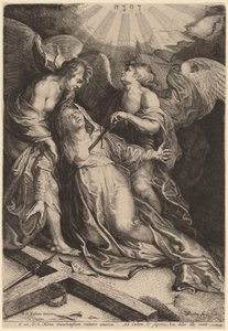 Mater Dolorosa Kneeling, Supported by Two Angels by Willem van der Leeuw after Sir Peter Paul Rubens
