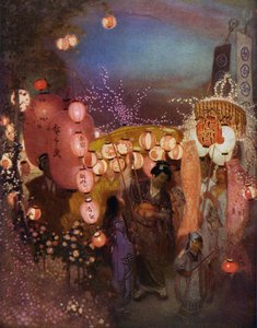 Women and Children with Lanterns at a Japanese Festival by William (after) Shackleton