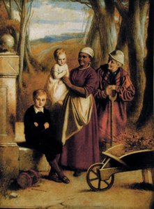 Two Children, Nurse and Old Man by William (attr. to) Mulready