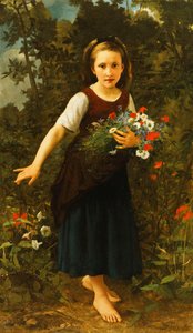 Little Girl by the Brook holding a Sheaf of Flowers