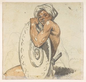 Young man with shield, from an Album of 372 drawings of landscapes, coastlines, costumes and everyday life made during Lord Macartney