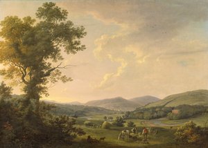 Landscape with Haymakers and a Distant View of a Georgian House by William Ashford