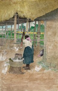 Woman beating cassava, Jamaica by William Berryman, active in Jamaica during the period 1808-1816