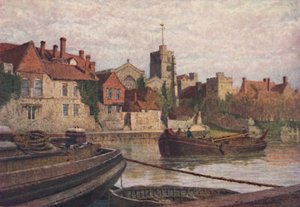 Maidstone. Back of the Ancient Palace, The Church and Old College from across the Medway