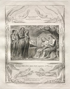 The Book of Job: Pl. 19, Every one also gave him a piece of Money by William Blake