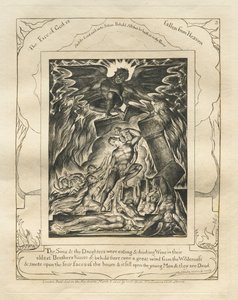 The Book of Job: Pl. 3, Thy Sons and thy Daughters were eating and drinking Wine in their eldest Brothers house by William Blake