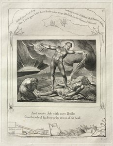 The Book of Job: Pl. 6, And smote Job with sore Boils from the sole of his foot to the crown of his head by William Blake