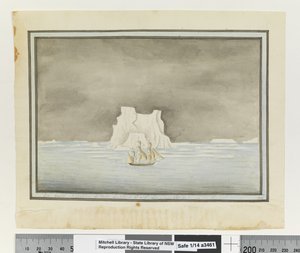 Ice passed November 25, 1788. Latitude 57 degrees 30 minutes South. Longitude 288 degrees 00 minutes East in the Sirius by William Bradley