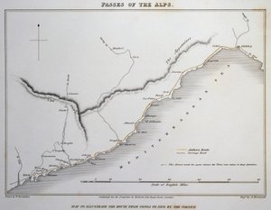 Map of passes on the Maritime Alps, coastal road between Genoa and Nice
