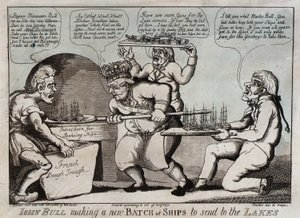 John Bull Making a New Batch of Ships to Send to the Lakes