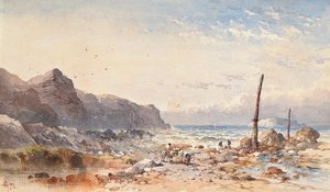 A Breezy Day with Fisherfolk on the Foreshore by William Cook of Plymouth
