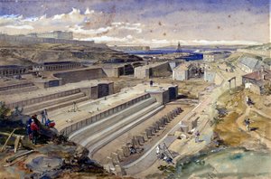 Docks at Sebastopol with ruins of Fort St Paul, 1855