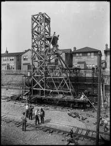 Erecting a concrete mixer at 1910 63rd Street, Brooklyn, c.1914