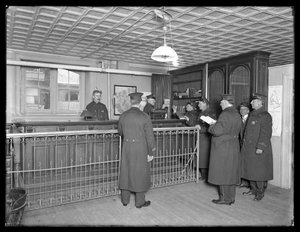 Interior of Unidentified Police Station, Showing Officers and Front Desk, c.1913-14