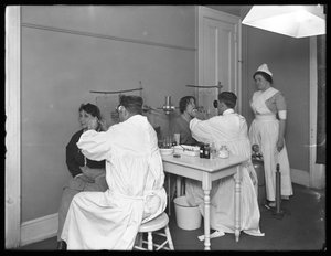 Two patients being examined, Examining room #1, Seton Hospital, Spuyten Duyvil, Bronx by William Davis Hassler
