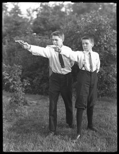 Two Unidentified Boys Pose Aiming Pistols, July 1915 by William Davis Hassler
