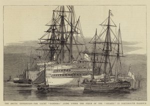 The Arctic Expedition, the Yacht Pandora Lying Under the Stern of the Serapis in Portsmouth Harbour by William Edward Atkins