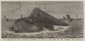 The Collision in the Channel, attempting to blow up the Hull of the Forest, off Weymouth by William Edward Atkins