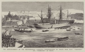 The Reinforcements of the Mediterranean Garrisons, Disembarkation of Troops from HMS Crocodile and Euphrates at Malta by William Edward Atkins