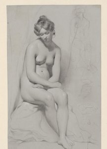 Seated Nude Female Model with High Hairstyle, Sketched Again Beside by William Etty