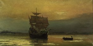 The Mayflower on Her Arrival at Plymouth Harbor, 1882 by William Formby Halsall