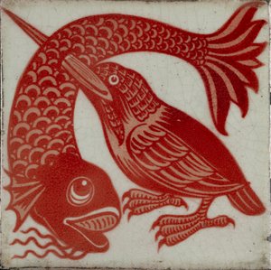 Tile with Kingfisher with Beak Through Fish, 1882-1888 by William Frend De Morgan