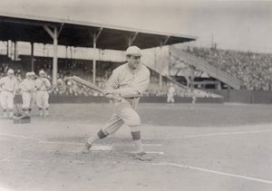 Mike Donlin, Pittsburgh Pirates outfielder, taking a practice swing