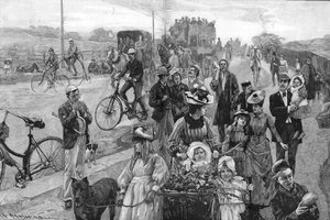 Street Scene with Many Bicycles by William Hatherell