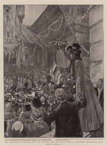 The Procession Passing the Law Courts, the Infantry with a Captured Transvaal Flag by William Hatherell