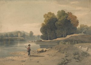 River Scene with Boy and Sheep by William Havell