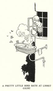 A Pretty Little Bird Bath at Linnet Court by William Heath Robinson