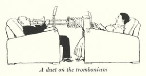 A duet on the trombonium by William Heath Robinson
